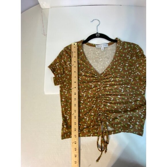 Honey Collection Brown Floral Drawstring Ruched Bodice Crop Top Size Large - Picture 5 of 7